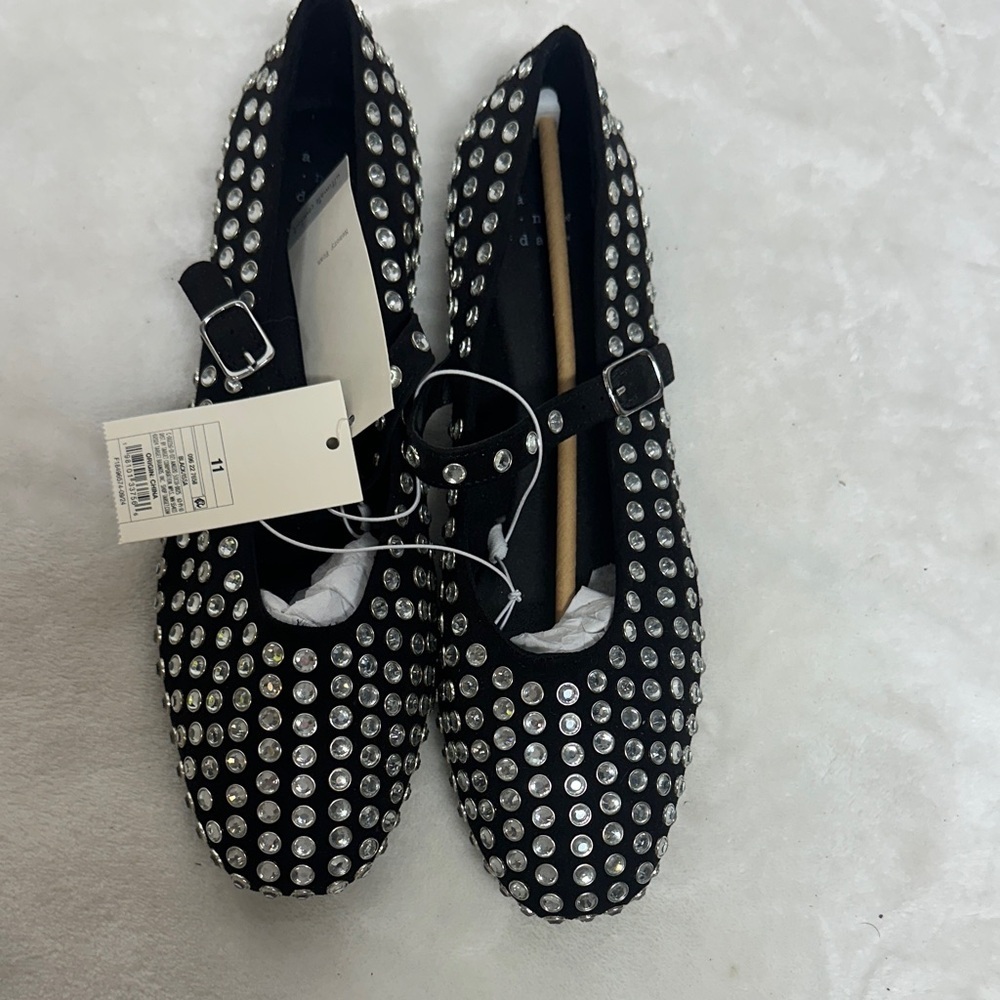 a new day Black Sparkle Flats